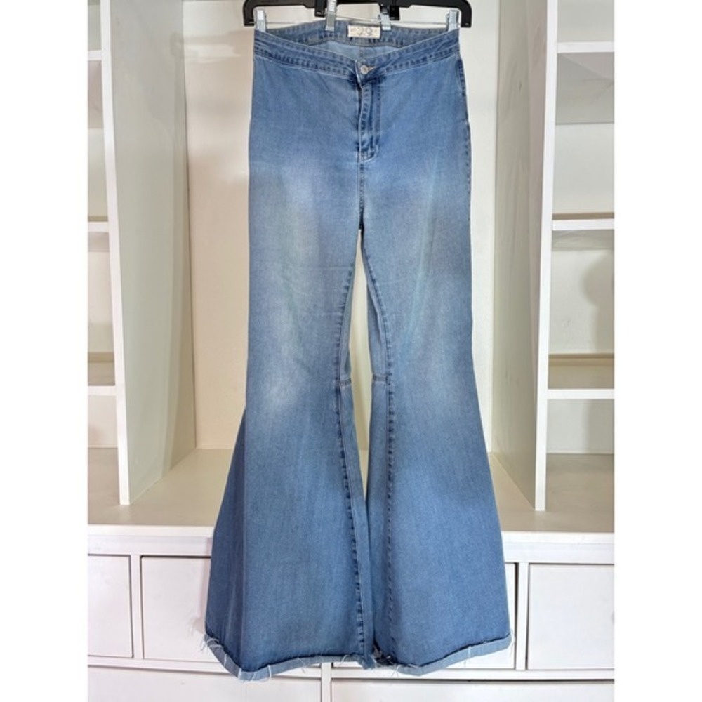We The Free Flare Jeans Women 29 Blue Penny Pull On Bell Bottom Frayed Hem